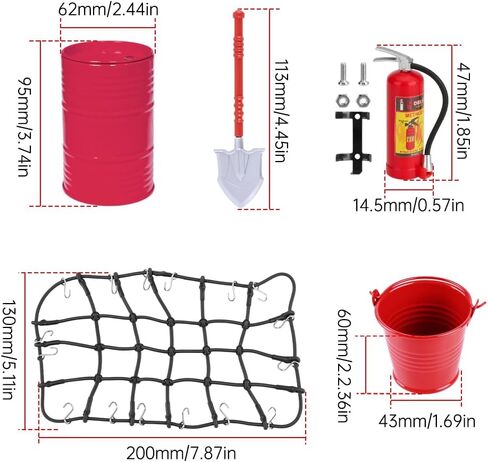 GLOBACT 11PCS 1/10 RC Crawler Accessories Luggage Net/Oil Drum/Fuel Tanks/Recovery Board/Toolbox/Shovel/Iron Bucket/Fire Extinguisher for 1/10 TRX4 Axial SCX10 REDCAT Decoration (Red) in Saudi Arabia