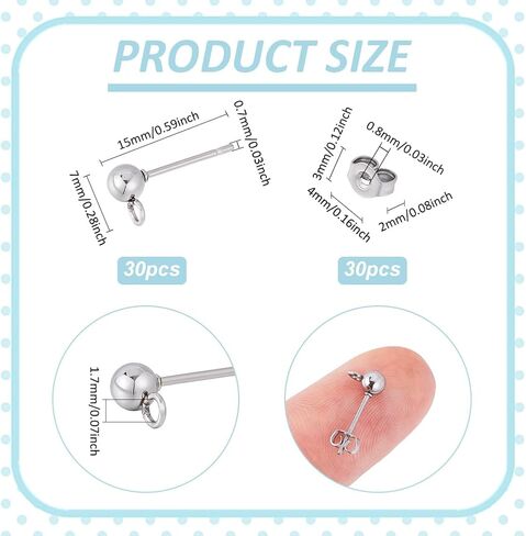 UniCraftale حوالي 30pcs 14x3mm 304 Stud Stud Stud Stud Hesters Ball Post Post arocring in Saudi Arabia
