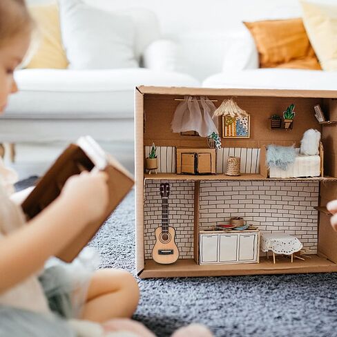 Zerodis 1/12 Scale Dollhouse Miniature Guitar music musical musical model wooden model festival docitival accessories dollhouse (ballad guitar) in Saudi Arabia