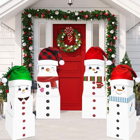 MotiMind 16 Pcs Christmas Snowman Stackable Gift Boxes with Hats in 4 Designs Stackable Snowman Gift Box Tower Xmas Nesting Box for Gift Wrapping Party Decor Christmas Stacking Gift Boxes in Saudi Arabia