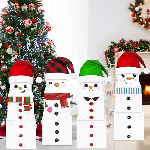 MotiMind 16 Pcs Christmas Snowman Stackable Gift Boxes with Hats in 4 Designs Stackable Snowman Gift Box Tower Xmas Nesting Box for Gift Wrapping Party Decor Christmas Stacking Gift Boxes in Saudi Arabia