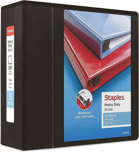 Staples Staples ثقيلة 5 بوصات من 3 حلقات الموثق مع حلقات D وأربعة جيوب داخلية ، أسود ، 2/حزمة (ST56236-CCVS) in Saudi Arabia