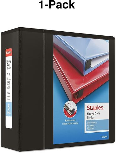 Staples Staples ثقيلة 5 بوصات من 3 حلقات الموثق مع حلقات D وأربعة جيوب داخلية ، أسود ، 2/حزمة (ST56236-CCVS) in Saudi Arabia