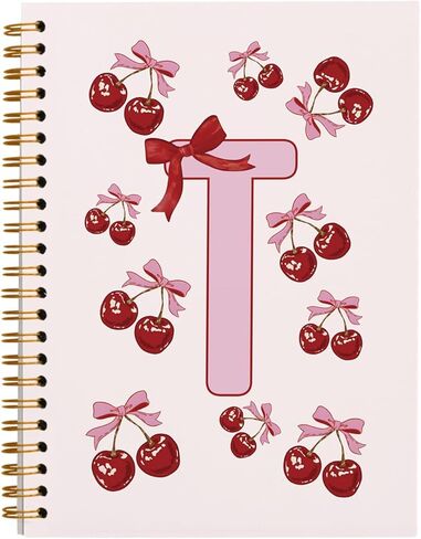 Rusenbao Cute Personalized Cherry Notebook Journal, Custom Coquette Pink Bow Initial Notebook for School Women Girls, Customized Gifts, Monogrammed Gifts for Women, Spiral Notebook 5.5 x 8.3(Letter M) in Kuwait