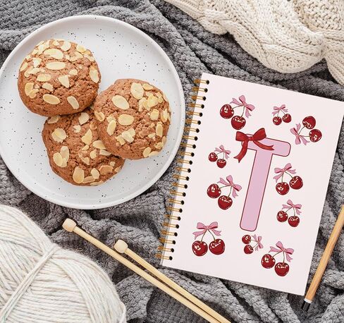 Rusenbao Cute Personalized Cherry Notebook Journal, Custom Coquette Pink Bow Initial Notebook for School Women Girls, Customized Gifts, Monogrammed Gifts for Women, Spiral Notebook 5.5 x 8.3(Letter M) in Kuwait