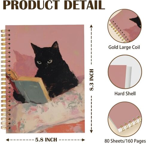 LZYRF Black Cat Spiral Notebook Journal, Black Cat Gifts Notebooks for Note Taking, Green Daisy Flowers Cats Journal for Women, 5.5x8.3 Inch in Saudi Arabia