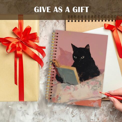 LZYRF Black Cat Spiral Notebook Journal, Black Cat Gifts Notebooks for Note Taking, Green Daisy Flowers Cats Journal for Women, 5.5x8.3 Inch in Saudi Arabia