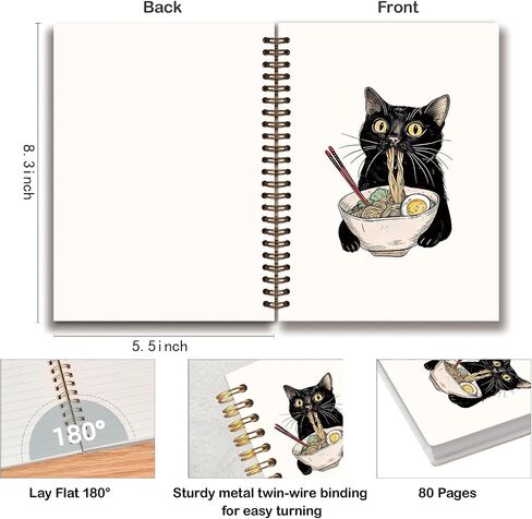 Cat Notebook Journal,Funny Black Cat Spiral Notebook Journal for Note Taking,Gifts for Cat Lovers,to Back School Supplies,5.5x8.3 Inch in Saudi Arabia