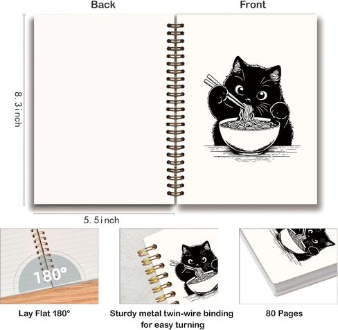 Cat Notebook Journal,Funny Black Cat Spiral Notebook Journal for Note Taking,Gifts for Cat Lovers,to Back School Supplies,5.5x8.3 Inch in Saudi Arabia