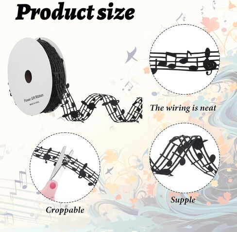 1 Roll 20 Yards Music Ribbon Music Note Ribbon Clothing Trim Accessories Musical Hollow Grosgrain Engraved Notation Craft Ribbons for Scrapbooking Gift DIY Handmade Craft Birthday Party Decoration in Saudi Arabia
