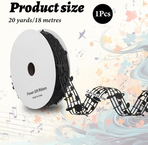 1 Roll 20 Yards Music Ribbon Music Note Ribbon Clothing Trim Accessories Musical Hollow Grosgrain Engraved Notation Craft Ribbons for Scrapbooking Gift DIY Handmade Craft Birthday Party Decoration in Saudi Arabia