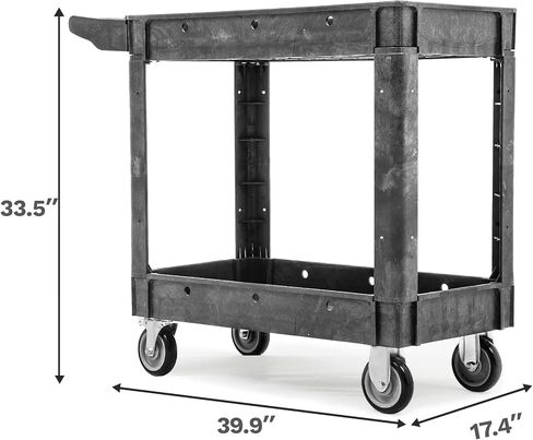 DWVO Utility Cart, 1000 lbs Capacity, 2 Shelf Heavy Duty Plastic Service Utility Cart on Wheels, Rolling Storage Work Carts Suitable for Warehouse, Garage, School & Office, Cleaning, Gray in Saudi Arabia