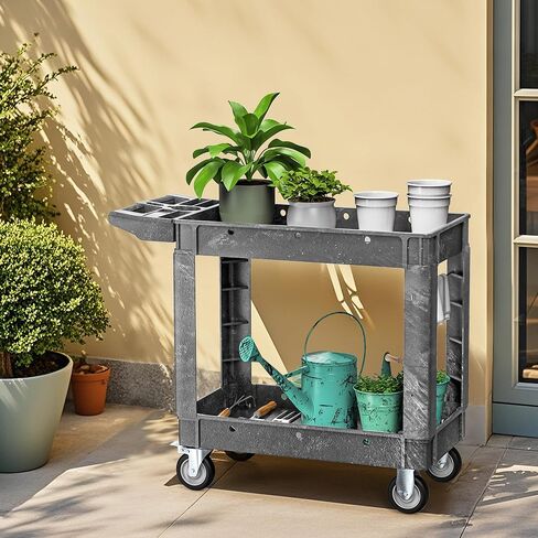 DWVO Utility Cart, 1000 lbs Capacity, 2 Shelf Heavy Duty Plastic Service Utility Cart on Wheels, Rolling Storage Work Carts Suitable for Warehouse, Garage, School & Office, Cleaning, Gray in Saudi Arabia