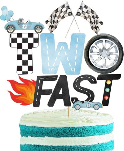 Two Fast Cake Topper Race Car Cake Topper Car Cake Decorations Two Fast Birthday Decorations for Boys Girls 2nd Birthday Party Decorations in Saudi Arabia