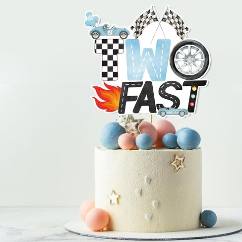 Two Fast Cake Topper Race Car Cake Topper Car Cake Decorations Two Fast Birthday Decorations for Boys Girls 2nd Birthday Party Decorations in Saudi Arabia