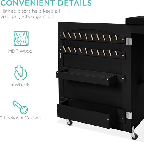 Best Choice Products Folding Sewing Table Multipurpose Craft Station & Side Desk with Compact Design, Wheels, Shelves, Storage Trays, Pegs, Magnetic Doors, Metal Doorknobs - Natural/White in Kuwait