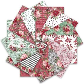 12 Pcs Poinsettia Flower Cotton Fabric Bundles 18 x 22 Inch Floral Pine Branches Christmas Fat Quarters Watercolor Sewing Fabrics for Spring Summer Xmas Winter DIY Craft Party Decor in Kuwait