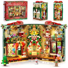 كتاب عيد الميلاد زاوية بناء مجموعة مع الأضواء ، Booknook Booknook Build Kit مع Gingerbread House Santa Xmas Tree ، منزل بناء منزل للبالغين المراهقين الفتيات الأعمار 10+ in Kuwait