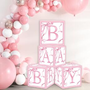 FYSUIMU 4Pcs Baby Shower Letter Box Pink Bow Balloon Box Watercolor Bowknot Party Favor Boxes for Baby Shower Gender Reveal Decorations in Kuwait