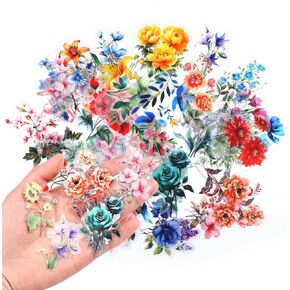 100 PCS Flower Scrapbook Stickers ، Pre Cut Scrapbooks Sticks Natural Flower Stickers للمجلة اللصقات المائية المائية. in Kuwait
