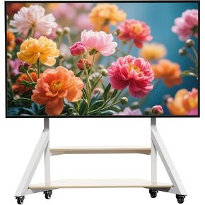 TV Stand with Mount, for 65 to 100 inch Large LCD/LED Flat Curved Screen Adjustable Heights Bracket Heavy Duty 2 Wooden Shelves Base VESA 800x600mm Max.Load Bearing 100kg in Kuwait