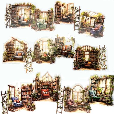 30 pcs PET Transparent Clear Vintage Reading Room Plant Vinyl Stickers Decals for Scrapbooking Resin Journaling Glass Cups Water Bottles Planners Envelopes Wall Windows Crafts in Saudi Arabia