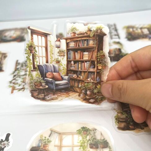 30 pcs PET Transparent Clear Vintage Reading Room Plant Vinyl Stickers Decals for Scrapbooking Resin Journaling Glass Cups Water Bottles Planners Envelopes Wall Windows Crafts in Saudi Arabia