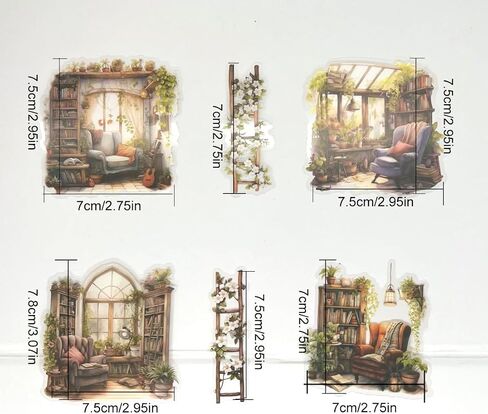 30 pcs PET Transparent Clear Vintage Reading Room Plant Vinyl Stickers Decals for Scrapbooking Resin Journaling Glass Cups Water Bottles Planners Envelopes Wall Windows Crafts in Saudi Arabia