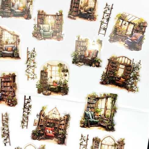 30 pcs PET Transparent Clear Vintage Reading Room Plant Vinyl Stickers Decals for Scrapbooking Resin Journaling Glass Cups Water Bottles Planners Envelopes Wall Windows Crafts in Saudi Arabia