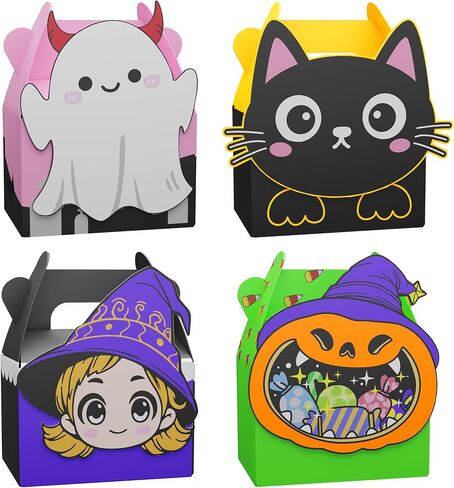 Giphtkom 24pcs لطيف هالوين صناديق الحلوى - خدعة أو علبة الصناديق للوجبات الخفيفة Goodie Toys و Gifts ، 4 من Witch Ghost Ghost Witch و Cat For Kids Halloween Party Forms Supplies Supplies in Saudi Arabia