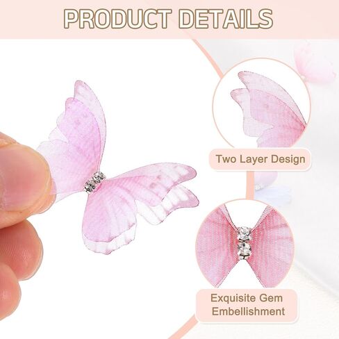 UXCELL 20PCS شبكات الشبكة الفراشة ، 50 ملم الفراشات طبقيتين مع GEM THELIQUE PATCH DIY 3D CRAFT ORNAMT in Saudi Arabia
