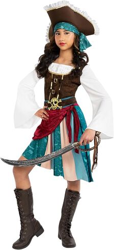 Morph Pirate Captain Girls Pirate Girl Girl Assumeen Comple for Girls Buccaneer Assume Dress Halloween in Saudi Arabia