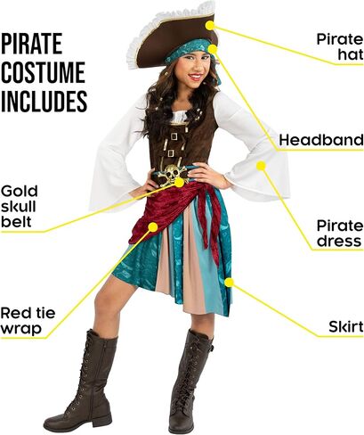 Morph Pirate Captain Girls Pirate Girl Girl Assumeen Comple for Girls Buccaneer Assume Dress Halloween in Saudi Arabia