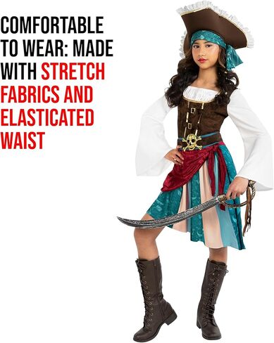 Morph Pirate Captain Girls Pirate Girl Girl Assumeen Comple for Girls Buccaneer Assume Dress Halloween in Saudi Arabia