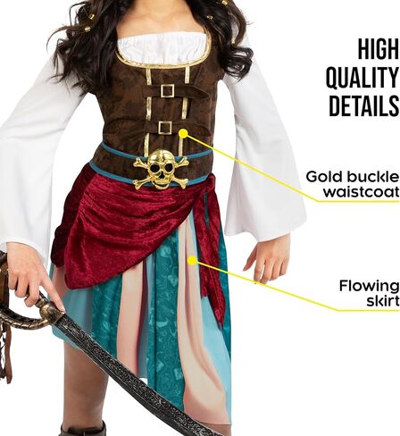 Morph Pirate Captain Girls Pirate Girl Girl Assumeen Comple for Girls Buccaneer Assume Dress Halloween in Saudi Arabia