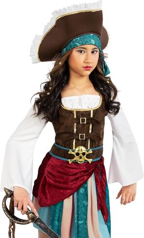Morph Pirate Captain Girls Pirate Girl Girl Assumeen Comple for Girls Buccaneer Assume Dress Halloween in Saudi Arabia