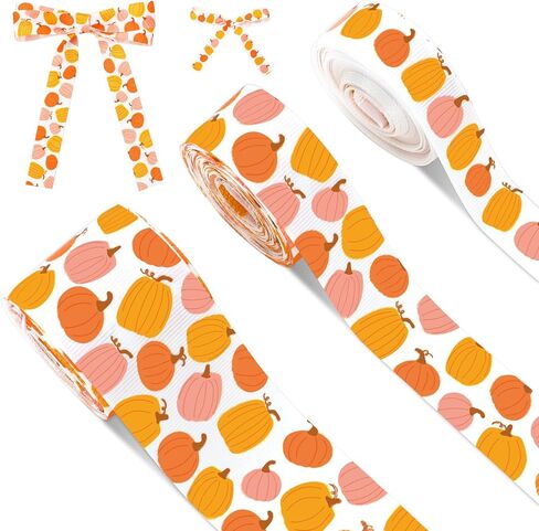 3 Rolls Fall Ribbons 15 Yards Pink Orange Pumpkin Grosgrain Ribbon Pumpkin Fabric Craft Ribbon for Autumn Thanksgiving Wrapping DIY Crafts in Saudi Arabia