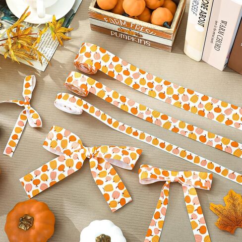 3 Rolls Fall Ribbons 15 Yards Pink Orange Pumpkin Grosgrain Ribbon Pumpkin Fabric Craft Ribbon for Autumn Thanksgiving Wrapping DIY Crafts in Saudi Arabia