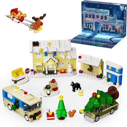 Advent Calendar 2025 عيد الميلاد عطلة عيد الميلاد العد التنازلي هدايا للأطفال الذين تتراوح أعمارهم بين 6+ ، 24 مفاجأة ديكور احتفالي مع المنازل ، RV ، السيارات ، الزلاجة ... متوافقة مع هدايا ليغو للجماهير والفتيان والبنات in Saudi Arabia