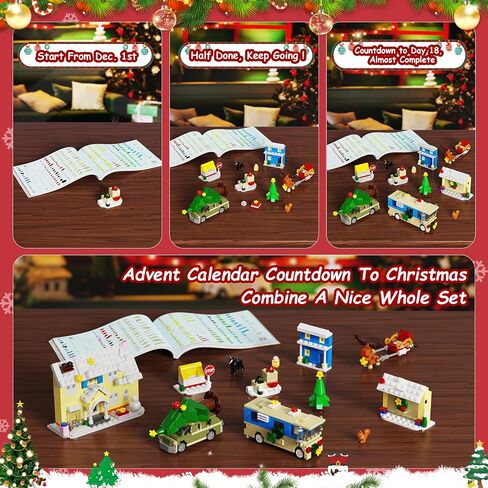 Advent Calendar 2025 عيد الميلاد عطلة عيد الميلاد العد التنازلي هدايا للأطفال الذين تتراوح أعمارهم بين 6+ ، 24 مفاجأة ديكور احتفالي مع المنازل ، RV ، السيارات ، الزلاجة ... متوافقة مع هدايا ليغو للجماهير والفتيان والبنات in Saudi Arabia