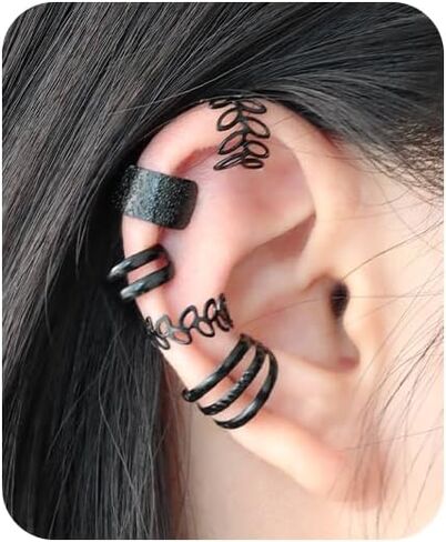 Fanquility 5pcs Sparkling Ear Cuff Gold Non Pierced Ear Cartilage Clip on Wrap Hoop Exquisite Tiny Boho Beach Minimalist Adjustable Multi-layered Fake Earrings for Women Jewelry in Kuwait