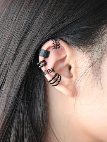 Fanquility 5pcs Sparkling Ear Cuff Gold Non Pierced Ear Cartilage Clip on Wrap Hoop Exquisite Tiny Boho Beach Minimalist Adjustable Multi-layered Fake Earrings for Women Jewelry in Kuwait