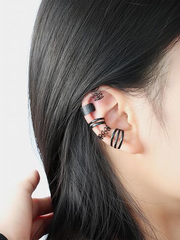 Fanquility 5pcs Sparkling Ear Cuff Gold Non Pierced Ear Cartilage Clip on Wrap Hoop Exquisite Tiny Boho Beach Minimalist Adjustable Multi-layered Fake Earrings for Women Jewelry in Kuwait