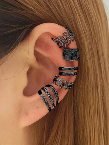 Fanquility 5pcs Sparkling Ear Cuff Gold Non Pierced Ear Cartilage Clip on Wrap Hoop Exquisite Tiny Boho Beach Minimalist Adjustable Multi-layered Fake Earrings for Women Jewelry in Kuwait