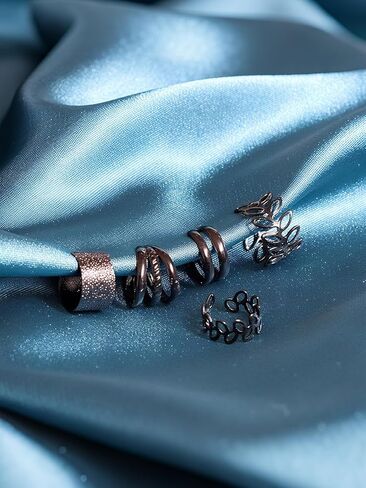 Fanquility 5pcs Sparkling Ear Cuff Gold Non Pierced Ear Cartilage Clip on Wrap Hoop Exquisite Tiny Boho Beach Minimalist Adjustable Multi-layered Fake Earrings for Women Jewelry in Kuwait