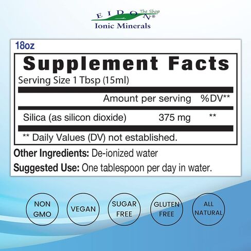 Eidon Ionic Minerals Liquid Silica Mineral Concentrate - Silica Supplement for Hair, Skin and Nails, to Support Collagen Production, Joint & Bone Health, Helps Manage Calcium, No Added Sugar - 2 oz in Kuwait