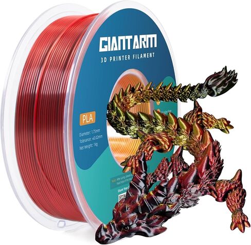 GIANTARM Tri-Colors Silk Pla Filament, Shiny Pla 3D Printer Filament 1.75mm +/-0.03mm, 1Kg (2.2lbs) Spool, Vacuum Packaging (Red+Gold+Black) in Kuwait