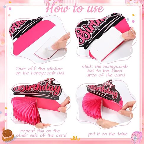 Funrous 9 Pcs Pink and Black Birthday Party Decorations Hot Pink and Black Honeycomb Table Centerpieces Sign Happy Birthday Princess Table Decor for Women Girls Doll Theme Party Supplies in Saudi Arabia