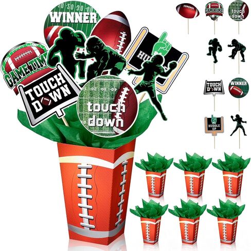 Marspark 6 Sets 54 Pcs Football Party Centerpieces Decorations Sports Themed Table Toppers with Box Game Day Football Cutouts and Sticks for DIY Shower Sports Party Birthday Decor in Saudi Arabia
