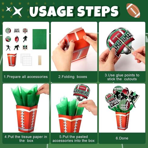 Marspark 6 Sets 54 Pcs Football Party Centerpieces Decorations Sports Themed Table Toppers with Box Game Day Football Cutouts and Sticks for DIY Shower Sports Party Birthday Decor in Saudi Arabia